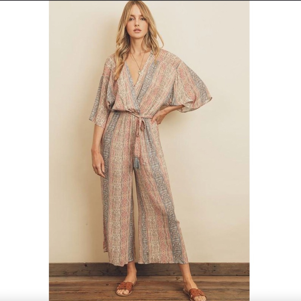 Paisley Stripe Kimono Jumpsuit
